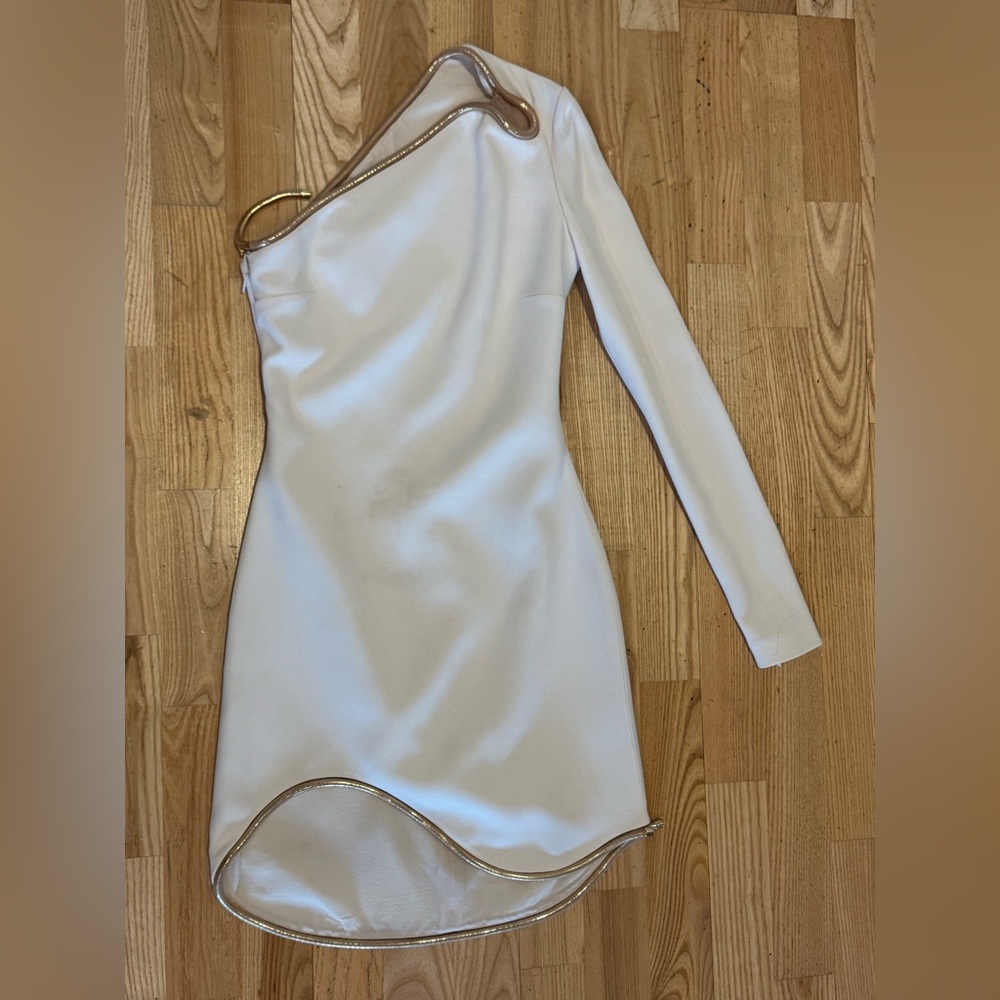 Stella mccartney one shoulder gold detail dress ivory xs 34